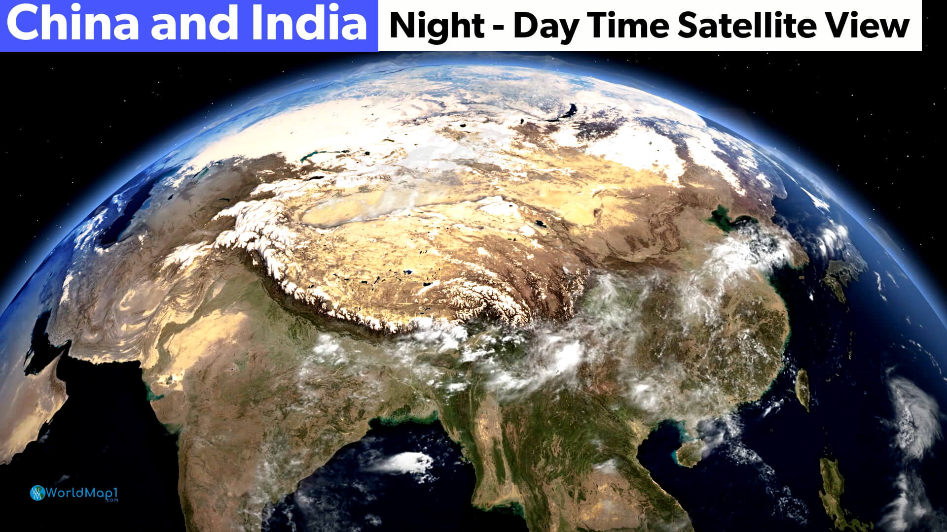 China and India Night Day Time Satellite View